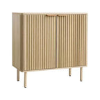 VEVOR Coffee Bar Cabinet, Mid Century Fluted Coffee Bar Table with 2-Tier Storage, Buffet Stand Cabinet with 2 Barn Door, 31.5 x 14.7 x 31.5 in, Oak