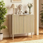 VEVOR Kaffeebar-Schrank, Mid-Century Geriffelter Kaffeebar-Tisch mit 2-stufigem Stauraum, Buffet-Stand-Schrank mit 2 Scheunentüren, 80 x 37,3 x 80 cm, Eiche