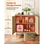 VEVOR Kaffeebar-Schrank, Mid-Century Geriffelter Kaffeebar-Tisch mit 2-stufigem Stauraum, Buffet-Stand-Schrank mit 2 Scheunentüren, 80 x 37,3 x 80 cm, Eiche