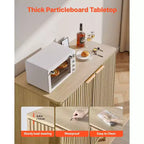 VEVOR Kaffeebar-Schrank, Mid-Century Geriffelter Kaffeebar-Tisch mit 2-stufigem Stauraum, Buffet-Stand-Schrank mit 2 Scheunentüren, 80 x 37,3 x 80 cm, Eiche