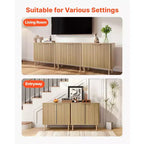 VEVOR Kaffeebar-Schrank, Mid-Century Geriffelter Kaffeebar-Tisch mit 2-stufigem Stauraum, Buffet-Stand-Schrank mit 2 Scheunentüren, 80 x 37,3 x 80 cm, Eiche