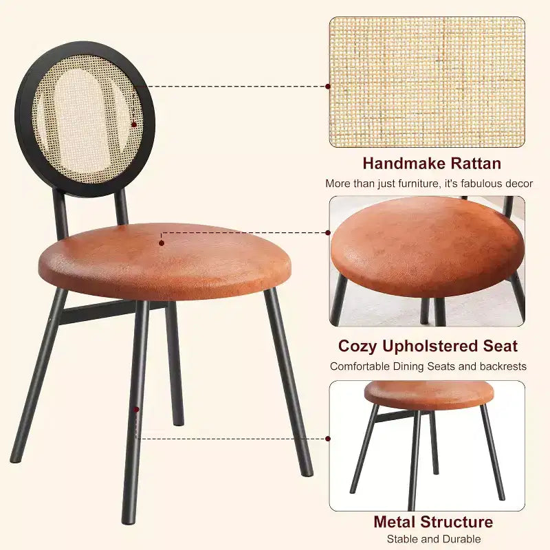 Moderne Esszimmerstühle aus Rattan, Küchenstühle mit gepolstertem Kissen und Metallbeinen für kleine Räume, Wohnzimmer, Café, Restaurant