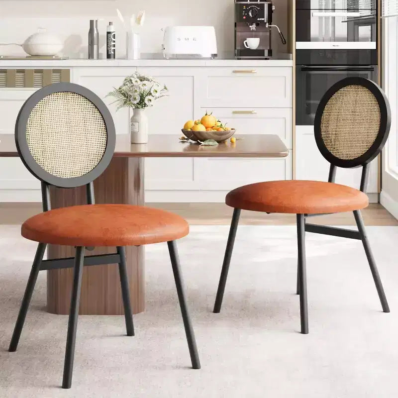 Moderne Esszimmerstühle aus Rattan, Küchenstühle mit gepolstertem Kissen und Metallbeinen für kleine Räume, Wohnzimmer, Café, Restaurant