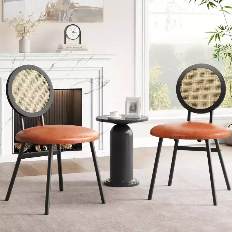 Moderne Esszimmerstühle aus Rattan, Küchenstühle mit gepolstertem Kissen und Metallbeinen für kleine Räume, Wohnzimmer, Café, Restaurant