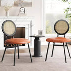 Moderne Esszimmerstühle aus Rattan, Küchenstühle mit gepolstertem Kissen und Metallbeinen für kleine Räume, Wohnzimmer, Café, Restaurant