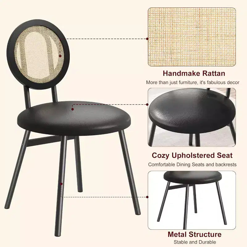 Moderne Esszimmerstühle aus Rattan, Küchenstühle mit gepolstertem Kissen und Metallbeinen für kleine Räume, Wohnzimmer, Café, Restaurant