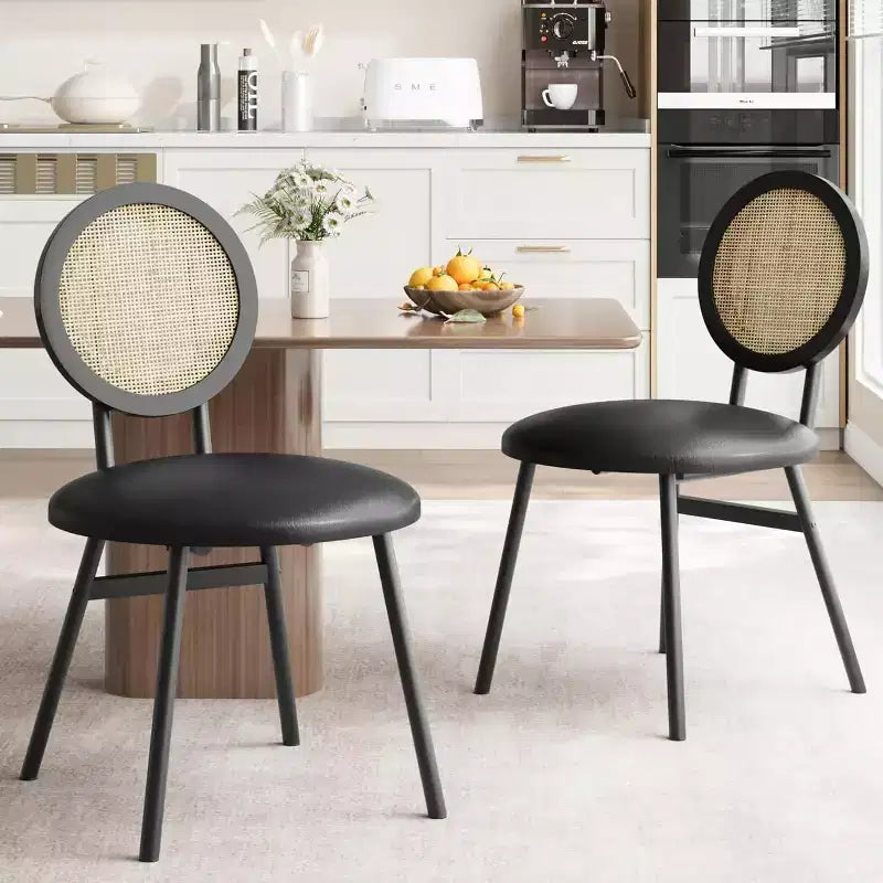 Moderne Esszimmerstühle aus Rattan, Küchenstühle mit gepolstertem Kissen und Metallbeinen für kleine Räume, Wohnzimmer, Café, Restaurant