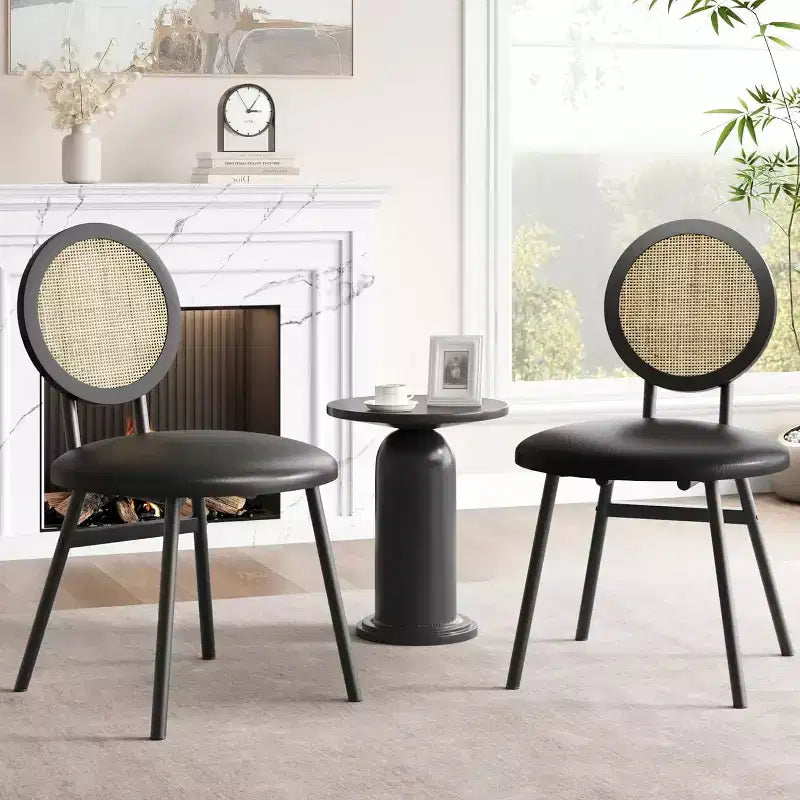 Moderne Esszimmerstühle aus Rattan, Küchenstühle mit gepolstertem Kissen und Metallbeinen für kleine Räume, Wohnzimmer, Café, Restaurant