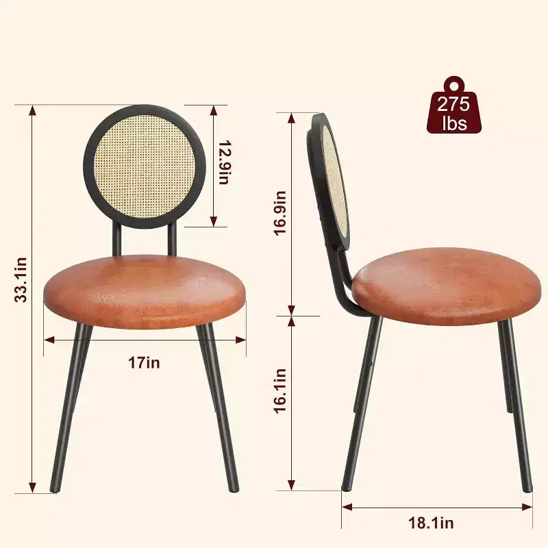 Moderne Esszimmerstühle aus Rattan, Küchenstühle mit gepolstertem Kissen und Metallbeinen für kleine Räume, Wohnzimmer, Café, Restaurant