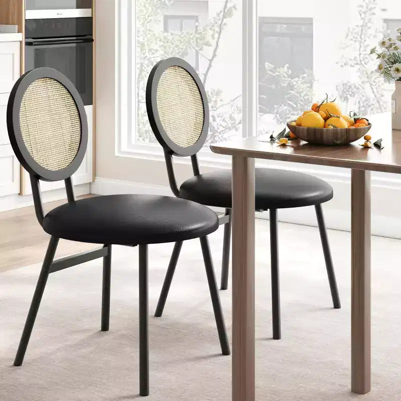 Modern Rattan Dining Chairs, Kitchen Chairs with Upholstered Cushion and Metal Legs for Small Space Living Room Coffee Shop Restaurant