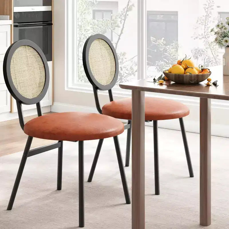 Moderne Esszimmerstühle aus Rattan, Küchenstühle mit gepolstertem Kissen und Metallbeinen für kleine Räume, Wohnzimmer, Café, Restaurant