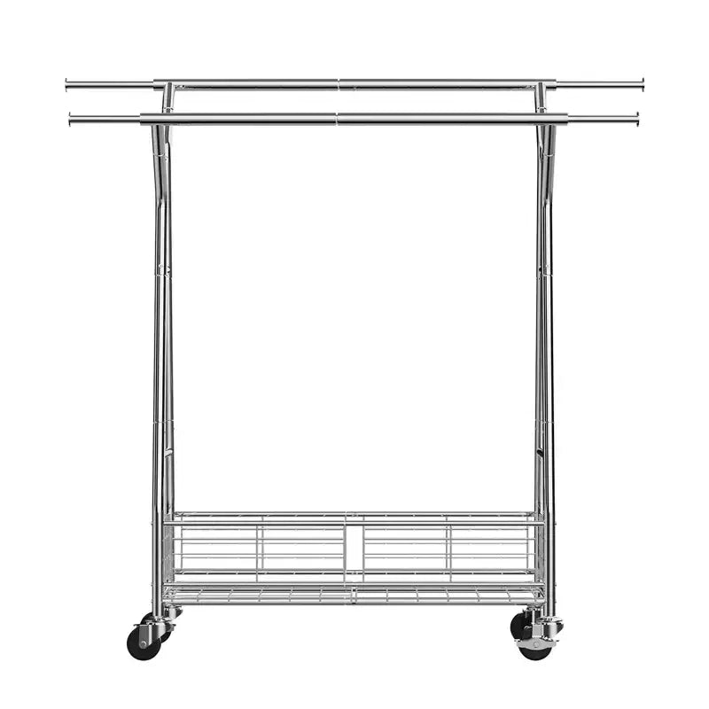 VEVOR Clothes Rack, Rolling Clothing Garment Rack with 2 Hanging Rods and Storage Basket, 330 lbs Load Capacity, Silver