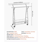 VEVOR Kleiderständer, rollbarer Kleiderständer mit 2 Kleiderstangen und Aufbewahrungskorb, 150 kg Tragkraft, Silber