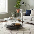 GDFStudio Carson Modern 2-Piece Metal Round Coffee Table and End Table Set with Glass Top