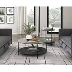 GDFStudio Carson Modernes 2-teiliges Couchtisch- und Beistelltisch-Set aus Metall mit Glasplatte