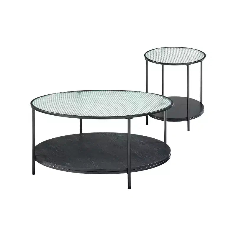 GDFStudio Carson Modernes 2-teiliges Couchtisch- und Beistelltisch-Set aus Metall mit Glasplatte