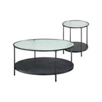 GDFStudio Carson Modernes 2-teiliges Couchtisch- und Beistelltisch-Set aus Metall mit Glasplatte