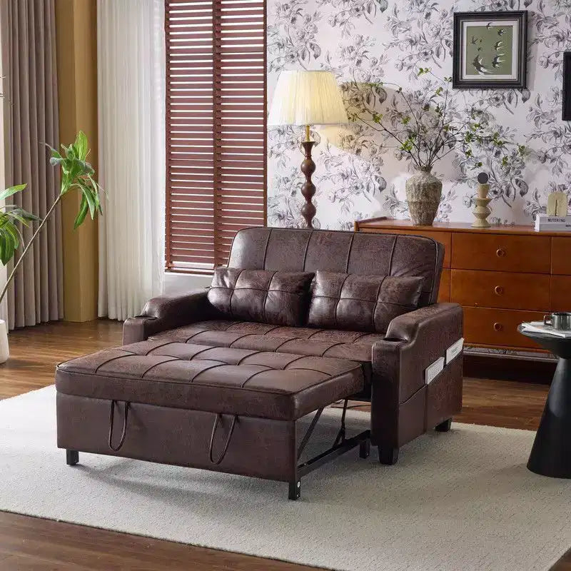 Gepolstertes Katzenkrallen-Leder Schlafsofa mit Kissen für kleine Räume