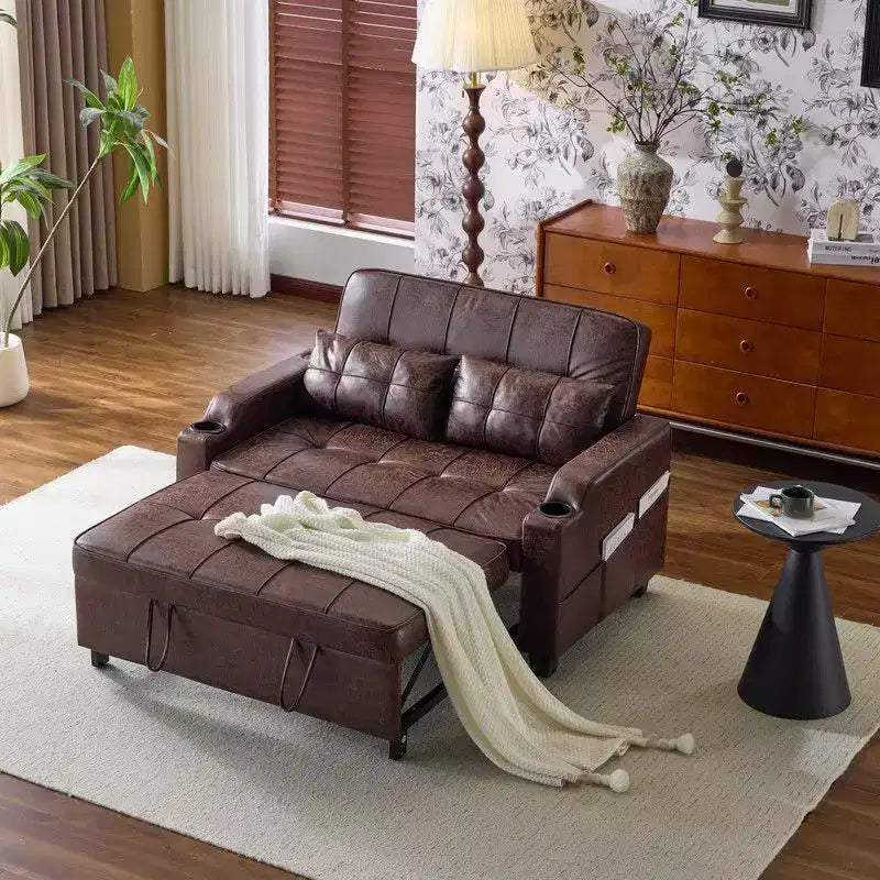 Gepolstertes Katzenkrallen-Leder Schlafsofa mit Kissen für kleine Räume