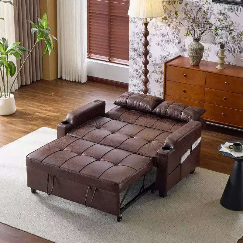 Gepolstertes Katzenkrallen-Leder Schlafsofa mit Kissen für kleine Räume