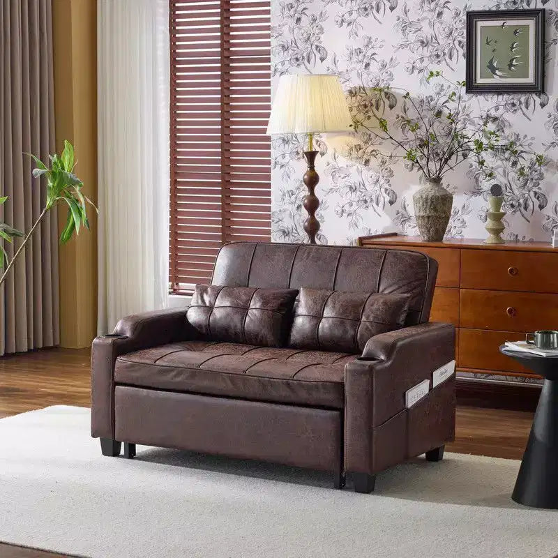 Gepolstertes Katzenkrallen-Leder Schlafsofa mit Kissen für kleine Räume