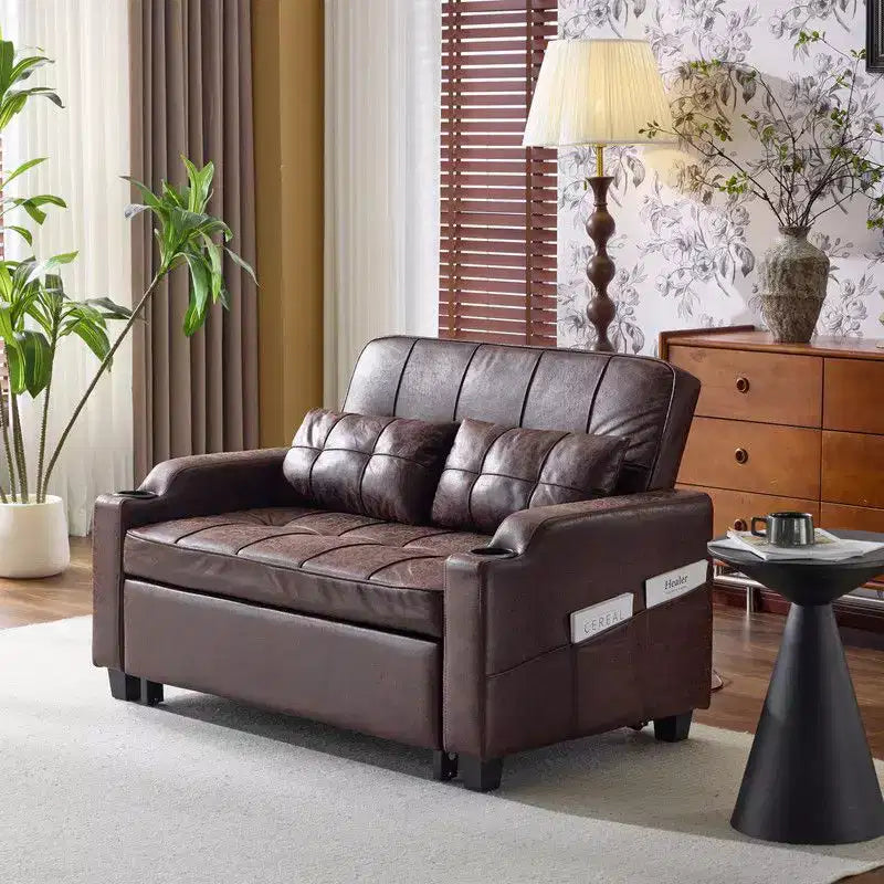 Gepolstertes Katzenkrallen-Leder Schlafsofa mit Kissen für kleine Räume