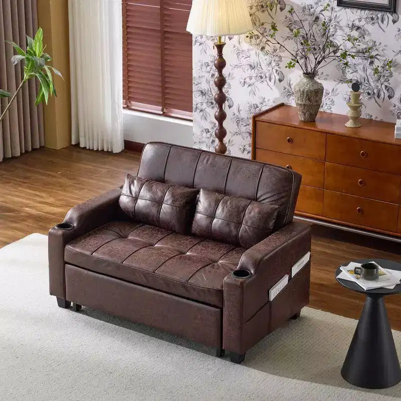 Gepolstertes Katzenkrallen-Leder Schlafsofa mit Kissen für kleine Räume