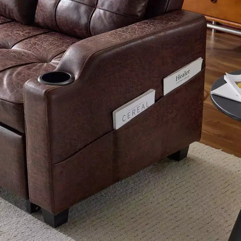 Gepolstertes Katzenkrallen-Leder Schlafsofa mit Kissen für kleine Räume