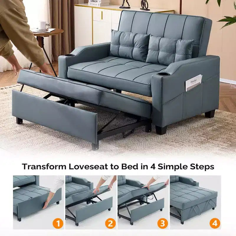 Gepolstertes Katzenkrallen-Leder Schlafsofa mit Kissen für kleine Räume