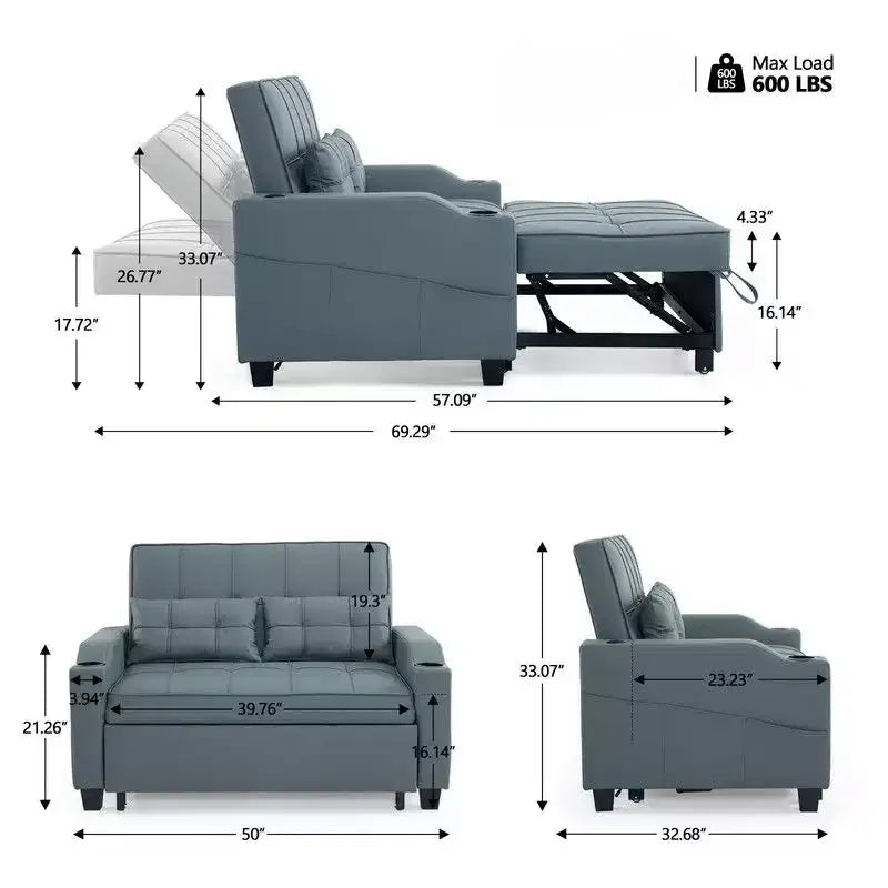 Gepolstertes Katzenkrallen-Leder Schlafsofa mit Kissen für kleine Räume