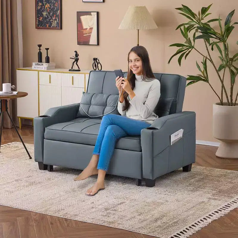 Gepolstertes Katzenkrallen-Leder Schlafsofa mit Kissen für kleine Räume