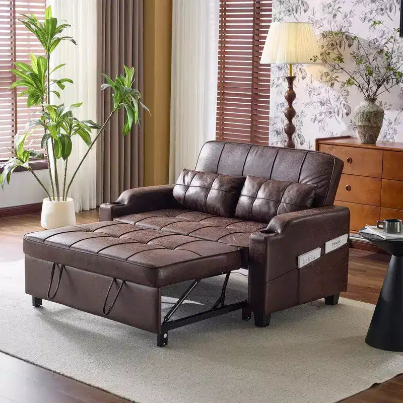 Gepolstertes Katzenkrallen-Leder Schlafsofa mit Kissen für kleine Räume