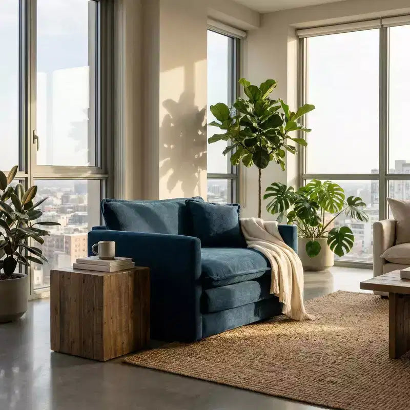 Homy Casa Oversized Deep Accent Chair with Toss Pillow, Blue