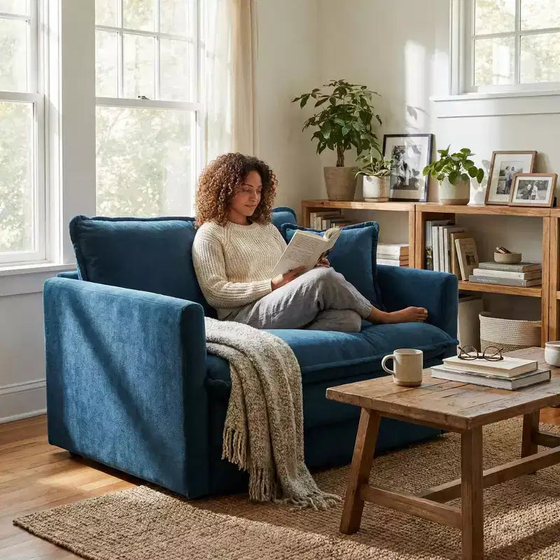 Homy Casa Übergroßer tiefer Sessel mit Zierkissen, Blau