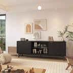 Moderner schwarzer TV-Ständer mit verstellbarer Ablage & 2-türigem Aufbewahrungsschrank, Entertainment-Center für Wohn- oder Schlafzimmer