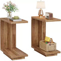 Lantine 2-Tier C-Shaped Side Table Set of 2: Narrow, Sturdy Pedestal, Industrial Design for Living Room/Bedroom, Walnut Brown.
