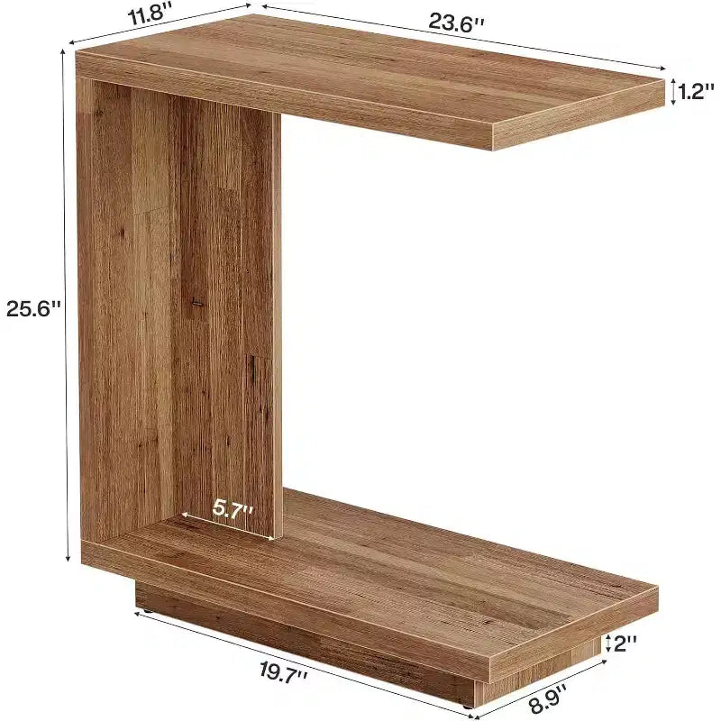 Lantine 2-stöckiger C-förmiger Beistelltisch, 2er-Set: Schmal, stabiler Sockel, Industriedesign für Wohn-/Schlafzimmer, Walnussbraun.