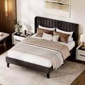 Full Size Velvet Upholstered Platform Bed Frame with Vertical Channel Tufted Wingback Headboard, No Box Spring Needed, Easy Assembly