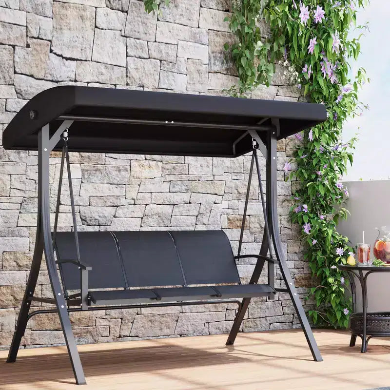 Hollywoodschaukel mit verstellbarem Sonnendach, 3-Sitzer Hollywoodschaukel mit verstellbarem Neigungsschutz, Veranda-Schaukel 3-Sitzer mit Sonnendach