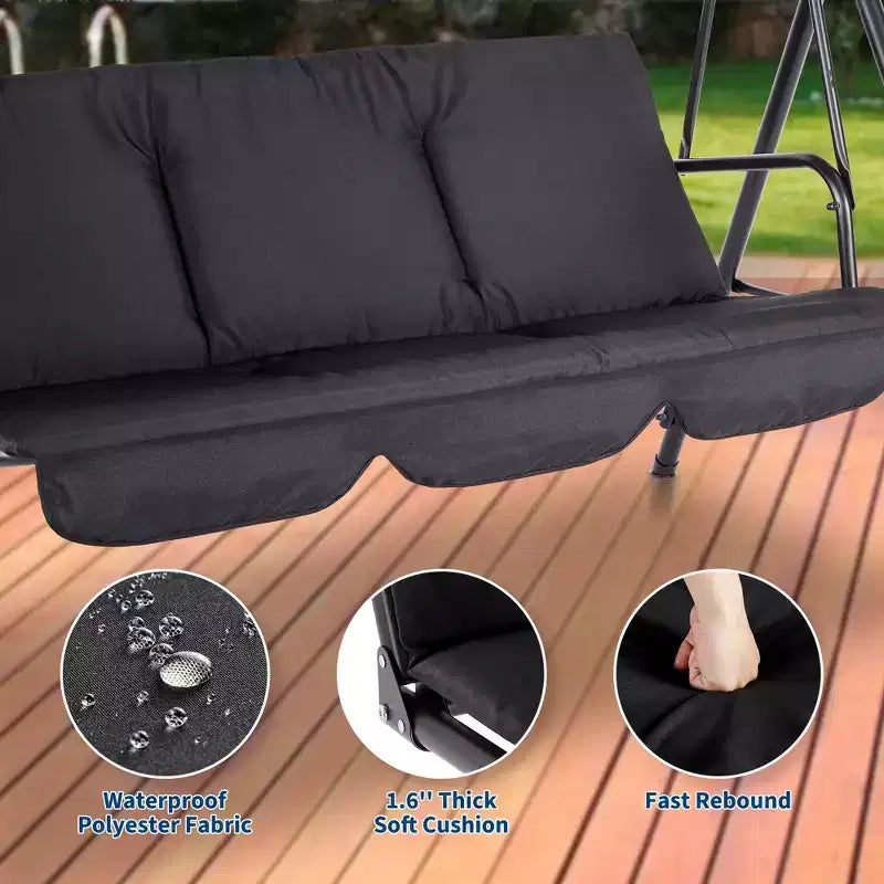 Hollywoodschaukel mit verstellbarem Sonnendach, 3-Sitzer Hollywoodschaukel mit verstellbarem Neigungsschutz, Veranda-Schaukel 3-Sitzer mit Sonnendach