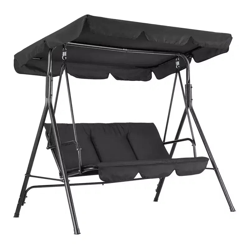 Outdoor Swing Chair with Adjustable Canopy, 3-Person Outdoor Patio SwingChair with Adjustable Tilt Shade, Porch Swing 3 Seater with Canopy