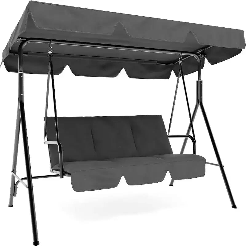 Hollywoodschaukel mit verstellbarem Sonnendach, 3-Sitzer Hollywoodschaukel mit verstellbarem Neigungsschutz, Veranda-Schaukel 3-Sitzer mit Sonnendach