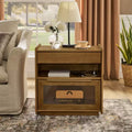 Mid-Century Modern Nightstand with Charging Station 2-Drawer Door Cabinet Fluted Design Lockable (W1801P303392)