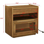 Mid-Century Modern Nachttisch mit Ladestation, 2 Schubladen, Schranktür, gerilltes Design, abschließbar (W1801P303392)