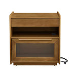 Mid-Century Modern Nachttisch mit Ladestation, 2 Schubladen, Schranktür, gerilltes Design, abschließbar (W1801P303392)