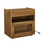Mid-Century Modern Nachttisch mit Ladestation, 2 Schubladen, Schranktür, gerilltes Design, abschließbar (W1801P303392)