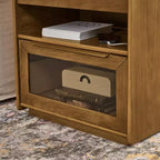 Mid-Century Modern Nachttisch mit Ladestation, 2 Schubladen, Schranktür, gerilltes Design, abschließbar (W1801P303392)