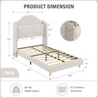 Kinder-Einzelbettgestell mit Samtpolsterung, Flügelkopfstütze, LED-Beleuchtung & Aufbewahrungsregal, Einzelbett im Prinzessinnen-Stil, kein Boxspring erforderlich