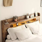 Plattform-Bettrahmen in Full/Queen/King-Size mit LED-Kopfteil und 2 USB-Anschlüssen, Holz-Plattformbett mit Stauraum