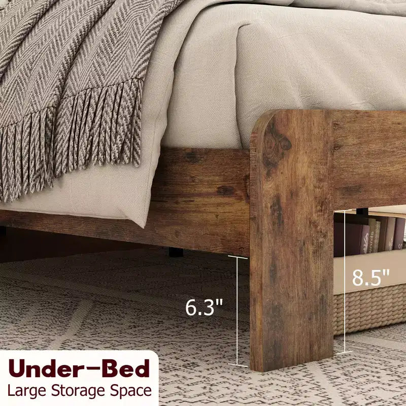 Plattform-Bettrahmen in Full/Queen/King-Size mit LED-Kopfteil und 2 USB-Anschlüssen, Holz-Plattformbett mit Stauraum
